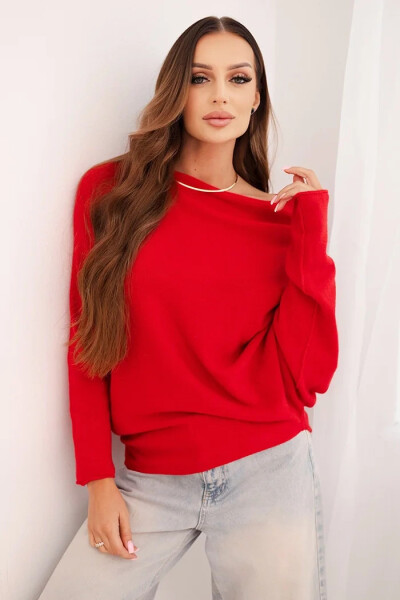 Dámský asymetrický batwing svetr viskózový červený UNI
