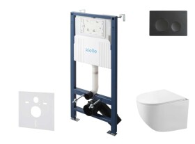 Kielle - Genesis New Set předstěnové instalace, kompaktního klozetu Gaia, Rimless, sedátka softclose a tlačítka Gemini New I, matná černá 30528SS84