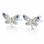 Jemné náušnice Clotilde - motýlci, stříbro 925/1000, Modrá