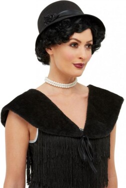 Smiffys.com Sada 20. léta - klobouk a kožešina - černá