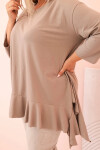 Dámská blůza Plus Size s bavlnou, kapsou a ohrnutým rukávem kiwi UNI