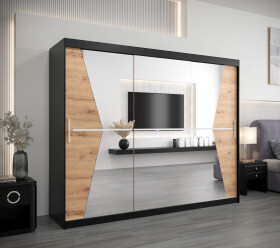 Šatní skříň Abi Ma Barva korpusu: Černá, Rozměry: 250 cm, Dveře: Dub artisan
