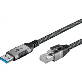 Goobay 70299 černo-stříbrná / Síťový adaptér / USB-A - RJ-45 / 1 Gbit/s / 1 m (70299)