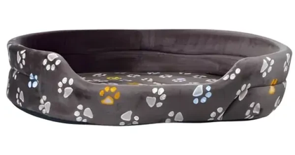 TRIXIE Pelech JIMMY oválný šedý s tlapkami 55x45 cm / plyš / protiskluzové dno / prací 30 °C