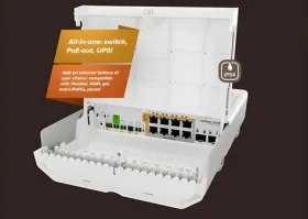 MikroTik CSS610-8P-2S+OUT / Switch / 8x GbE RJ-45 / 2x 10G SFP+ / PoE-Out 120W / vestavěná UPS / bez zdroje (CSS610-8P-2S+OUT)
