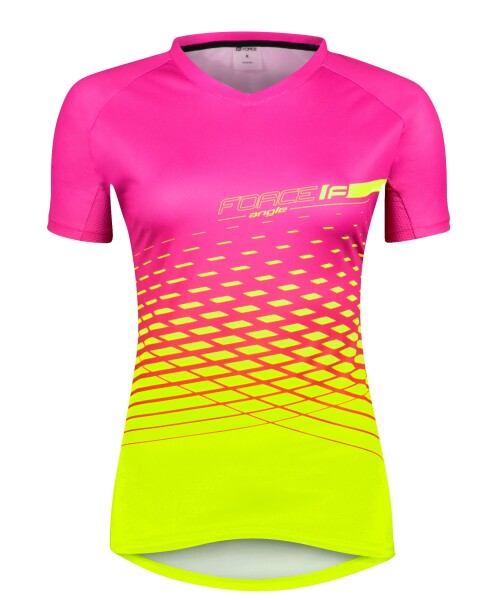 Dres FORCE MTB ANGLE dámský, krátký rukáv, růžovo-fluo