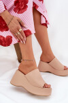 Ekokožené dámské sandály na platformě a klínu béžové Kisoffi 40