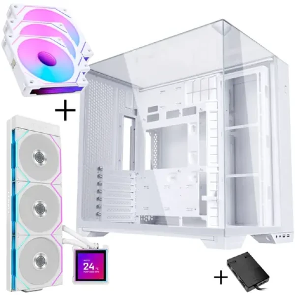 Lian Li O11 Vision Compact Bundle bílá / PC skříň + 3× ventilátor 120mm + AiO vodní chlazení 360mm / UNI FAN SL-INF ARGB (GABU-752)