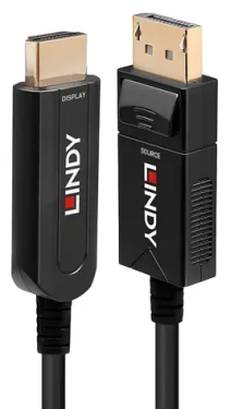 Lindy černá / DisplayPort/HDMI kabel / Optický hybrid / 10 m / 4K UHD (38490)