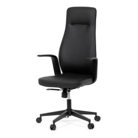 Kancelářské křeslo, černá ekokůže, houpací mechanismus s aretací ve 3 polohách, kovový kříž, kolečka pro tvrdé povrchy