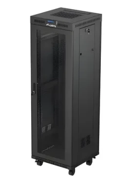Lanberg Rack 37U/600x600 černá / Stojanový rozvaděč / 19" / Flat pack / Perforované dveře / LCD (FF01-6637-23BL)