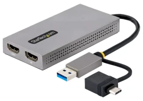 StarTech adaptér USB-A/C na 2x HDMI šedá / Adaptér / 1x 4K 30Hz / 1x 1080p 60Hz / USB-A a USB-C (107B-USB-HDMI)