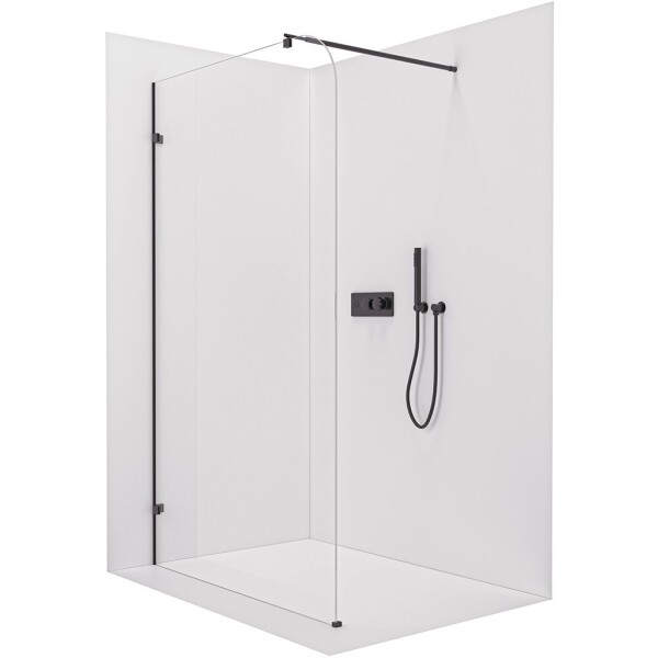 CERANO Sprchová zástěna Walk-in Orbis Round L/P - 8 mm - kulatá vzpěra - černá matná, transparentní sklo - 130x200 cm