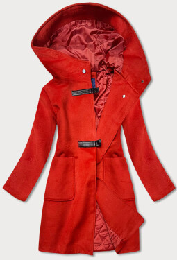 Krátký červený dámský kabát s kapucí (GSQ2311) Červená L (40)