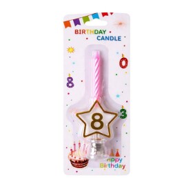 Dortisimo Svíčka růžová s LED zlatým podstavcem ve tvaru hvězdy číslo 8
