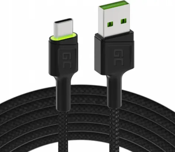 Green Cell GC Ray zelená / Kabel USB-A - USB-C / 2 m / podsvícený / Quick Charge 3.0 (KABGC13)