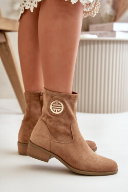 Dámské Botky Na Zip S Ozdobným Detalem Eko Semišové Béžové Lerioria 37