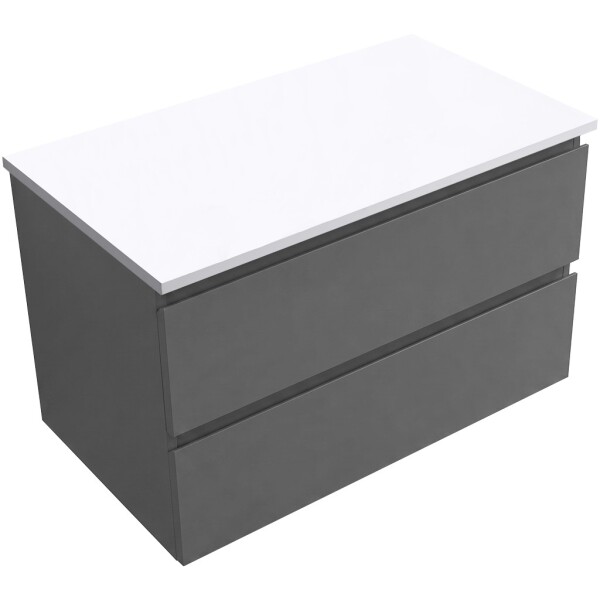 CERANO Koupelnová skříňka Carole - antracitová + deska z lit. mramoru Elanys - 12 mm - bílá matná - 100x49,2x46 cm