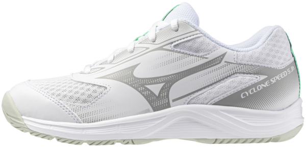 Mizuno Cyclone Speed 5 Jr. White/Black/Frozen Emerald - Sálová obuv Mizuno CYCLONE SPEED 5 Jr. V1GD251121 Velikost obuvi v EU: 38,5