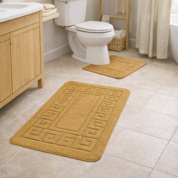 DumDekorace Dvoudílná koupelnová sada MONTANA ETHNIC v šafránově žluté barvě Šířka: 50 cm | Délka: 80 cm