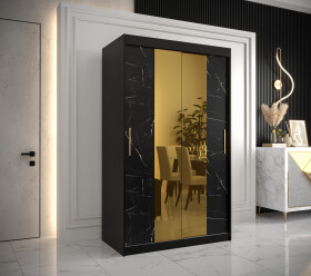Šatní skříň Abi Golden T1 Barva korpusu: Černá, Rozměry: 120 cm, Dveře: Černý mramor se zlatým zrcadlem