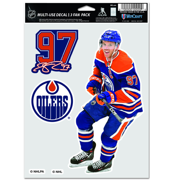 Wincraft Samolepky Connor McDavid Edmonton Oilers NHL Multi Use 3 Fan Pack Decal