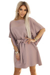 287-37 SOFIA Motýlí šaty se zavazováním v pase - MOCHA MOUSSE S/M
