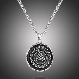 Pánský náhrdelník VALKNUT a JORMUNGANDR - oboustranný přívěsek, Stříbrná 60 cm