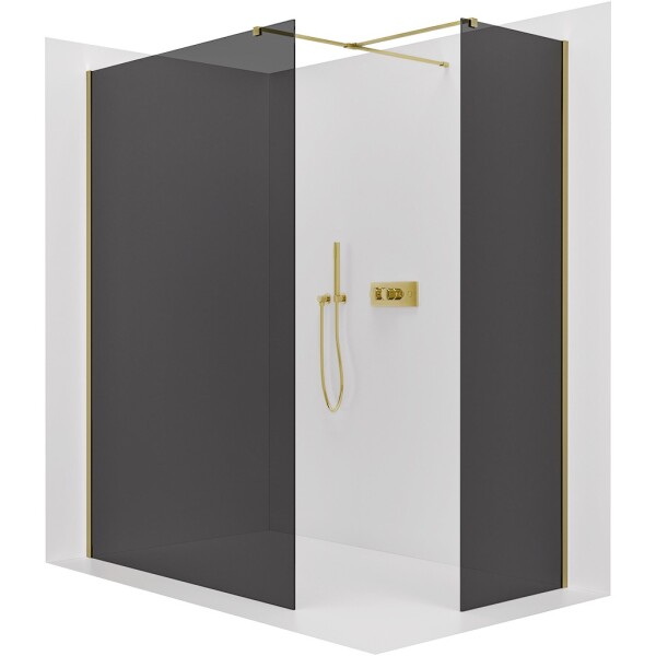 CERANO Sprchová zástěna Walk-in Onyx T L/P - 8 mm - hranatá vzpěra - zlatá, grafitové sklo - 50x40x200 cm