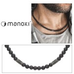 Pánský korálkový náhrdelník Claudio - 6 mm lávový kámen, etno styl, Černá 55 cm