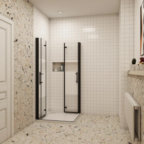 H K - Sprchový kout MELODY BLACK LINE R76, 76x76 se zalamovacími dveřmi včetně sprchové vaničky z litého mramoru MBLINER76/THOR-76SQ