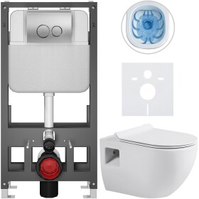 CERANO - Kompletní WC set Basic/Dure - bílá lesklá - WC tlačítko Dualo/Stříbrná - volně stojící - předstěnová instalace - 51x35 CER-8050BD85913