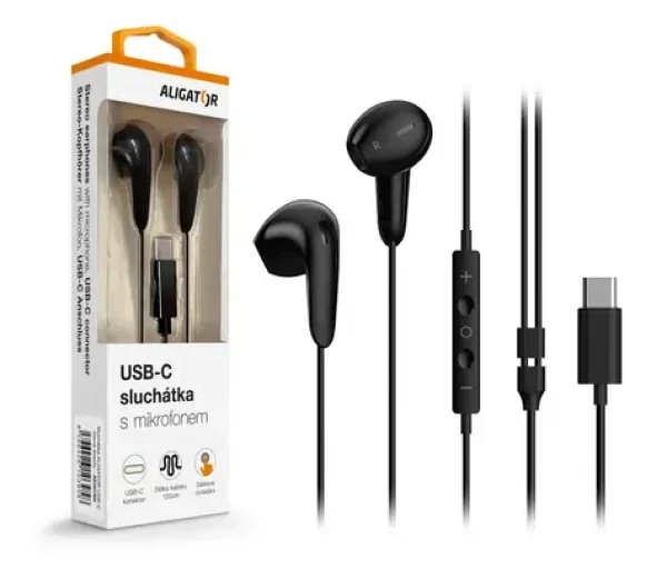 Aligator Sluchátka AE007 Cool Music / USB-C / černá (AE007BK)