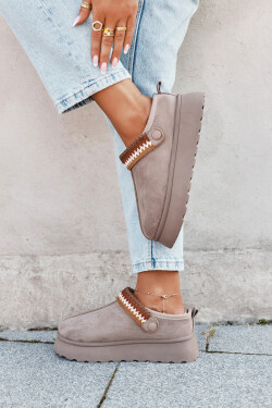 Dámské sněhule nízké s pohyblivým páskem a výšivkou na platformě tmavě béžové Lyrisse 41