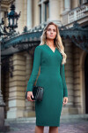 S136 Šifonové pouzdrové šaty dlouhými rukávy zelené EU