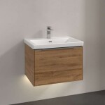 VILLEROY & BOCH - Subway 3.0 Umyvadlová skříňka s LED osvětlením, 62x43x48 cm, 1 zásuvka, Oak Kansas/lesklý hliník C575L0RH