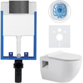 CERANO - Kompletní WC set Profi/Dure - bílá lesklá - WC tlačítko Line/Tmavě šedá - pro zazdění - 51x35 CER-8050BD84294