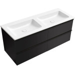 CERANO - Koupelnová skříňka Velora - černá matná, úchytka černá + dvojumyvadlo z lit. mramoru Amati - bílá matná - 121x54,5x46,7 CER-598843