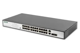 DIGITUS 24-Port PoE+ černá / Switch / Nespravovaný / 10/100 / PoE+ 370W / 2x SFP combo (DN-95343)