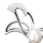 Stříbrná brož s řiční perlou a zirkony Daisy, stříbro 925/1000 květina, Bílá