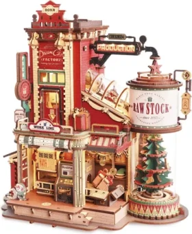 RoboTime 3D dřevěná skládačka hrací skříňky Kouzelná továrna na dárky