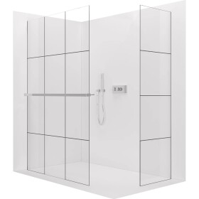 CERANO Sprchová zástěna Walk-in Crystal T L/P - 8 mm - bezvzpěrový systém + polička/držák na ručníky - chrom, industriální sklo - 140x110x200 cm