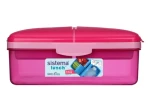 Sistema Lunch Quaddie Dělený svačinový box 1.5 l se 3 výklopnými přihrádkami ve víku a s lahví na pití růžová (8592001423428)