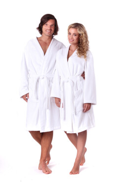 Sauna kimono Bílá kimono 50% bambusová viskoza, 50% polyester mikrovlákno sauna-wellness vhodné pro všechny typy výšivek Bílá