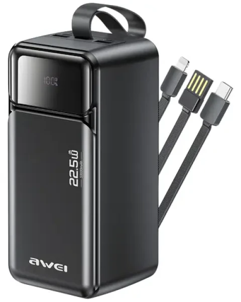 Awei PA-107 černá / Powerbanka / 50000mAh / PD 22,5W / 3x USB (PA-107)