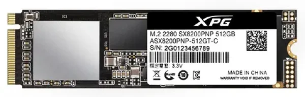 ADATA XPG SX8200 Pro 512GB / M.2 2280 / TLC / SATA III / R: 3350 MBps / W: 2350 MBps / IOPS: 390K 380K / MTBF 2mh (ASX8200PNP-512GT-C)