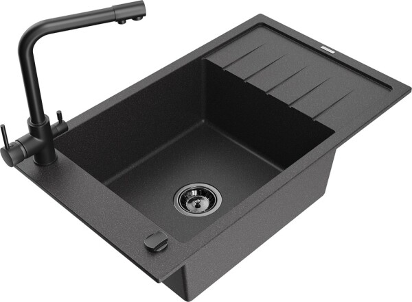 MEXEN/S - Elias granitový dřez 1-miska včetně baterie Duero, černá kropenatá 6511-76-671600-70-B