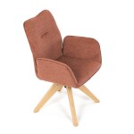 Židle jídelní s područkami, oranžová voděodpudivá látka, dubové nohy, otočná 360°