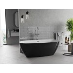 MEXEN/S - Luvo Slim volně stojící vana 170 x 75, bílá/černá, sifon a přepad chrom 52801707575-01
