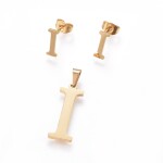 Sada přívěsku a náušnic z nerezové oceli - písmeno - zlatá - 20 ~ 23 mm x 13 ~ 19 mm - 1 ks Písmena: E